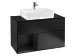Villeroy und Boch Finion Waschtischunterschrank F112PDPD 100cm, Abdeckplatte white matt, Regal links Black matt lacquer, Black matt lacquer
