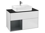 Villeroy und Boch Finion Waschtischunterschrank F112HGMT 100cm, Abdeckplatte white matt, Regal links Midnight Blue Matt Lacquer, White matt lacquer