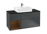 Villeroy und Boch Finion Waschtischunterschrank G162GNHG 120cm, Abdeckplatte black matt, Emotion, Regal links Walnut veneer, Midnight Blue Matt Lacquer