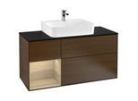 Villeroy und Boch Finion Waschtischunterschrank G162PCGN 120cm, Abdeckplatte black matt, Emotion, Regal links Oak Veneer, Walnut veneer