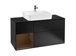 Villeroy und Boch Finion Waschtischunterschrank F162GNPD 120cm, Abdeckplatte black matt, Regal links Walnut veneer, Black matt lacquer