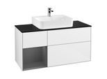 Villeroy und Boch Finion Waschtischunterschrank F162GKGF 120cm, Abdeckplatte black matt, Regal links Anthracite matt, Glossy white lacquer