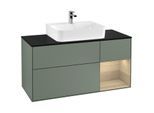 Villeroy und Boch Finion Waschtischunterschrank F172PCGM 120cm, Abdeckplatte black matt, Regal rechts Oak Veneer, Olive Matt Lacquer
