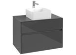 Villeroy und Boch Collaro Waschtischunterschrank C03700FP 80 x 54,8 x 50 cm, Waschtisch mittig, Glossy Grey