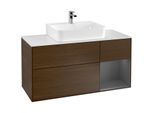 Villeroy und Boch Finion Waschtischunterschrank G171GKGN 120cm, Abdeckplatte white matt, Emotion, Regal rechts Anthracite matt, Walnut veneer
