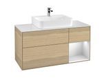 Villeroy und Boch Finion Waschtischunterschrank G171MTPC 120cm, Abdeckplatte white matt, Emotion, Regal rechts White matt lacquer, Oak Veneer