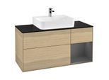 Villeroy und Boch Finion Waschtischunterschrank G172GKPC 120cm, Abdeckplatte black matt, Emotion, Regal rechts Anthracite matt, Oak Veneer