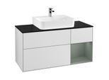 Villeroy und Boch Finion Waschtischunterschrank G172GMMT 120cm, Abdeckplatte black matt, Emotion, Regal rechts Olive Matt Lacquer, White matt lacquer