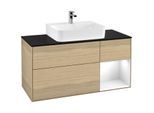 Villeroy und Boch Finion Waschtischunterschrank G172GFPC 120cm, Abdeckplatte black matt, Emotion, Regal rechts Glossy white lacquer, Oak Veneer