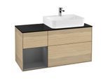 Villeroy und Boch Finion Waschtischunterschrank F142GKPC 120cm, Abdeckplatte Glass Black Matt, Regal links Anthracite matt, Oak Veneer