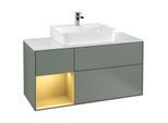 Villeroy und Boch Finion Waschtischunterschrank F161HFGM 120cm, Abdeckplatte white matt, Regal links Gold matt, Olive Matt Lacquer