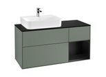 Villeroy und Boch Finion Waschtischunterschrank G152PDGM 120cm, Abdeckplatte black matt, Emotion, Regal links Black matt lacquer, Olive Matt Lacquer
