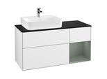 Villeroy und Boch Finion Waschtischunterschrank G152GMGF 120cm, Abdeckplatte black matt, Emotion, Regal links Olive Matt Lacquer, Glossy white lacquer