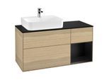 Villeroy und Boch Finion Waschtischunterschrank G152PDPC 120cm, Abdeckplatte black matt, Emotion, Regal links Black matt lacquer, Oak Veneer
