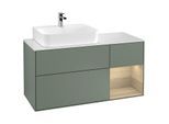 Villeroy und Boch Finion Waschtischunterschrank G151PCGM 120cm, Abdeckplatte white matt, Emotion, Regal links Oak Veneer, Olive Matt Lacquer