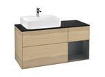 Villeroy und Boch Finion Waschtischunterschrank G152HGPC 120cm, Abdeckplatte black matt, Emotion, Regal links Midnight Blue Matt Lacquer, Oak Veneer