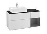 Villeroy und Boch Finion Waschtischunterschrank F152GKMT 120cm, Abdeckplatte black matt, Regal rechts Anthracite matt, White matt lacquer