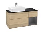 Villeroy und Boch Finion Waschtischunterschrank F152GKPC 120cm, Abdeckplatte black matt, Regal rechts Anthracite matt, Oak Veneer