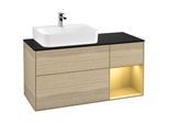 Villeroy und Boch Finion Waschtischunterschrank F152HFPC 120cm, Abdeckplatte black matt, Regal rechts Gold matt, Oak Veneer