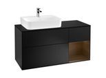 Villeroy und Boch Finion Waschtischunterschrank F152GNPD 120cm, Abdeckplatte black matt, Regal rechts Walnut veneer, Black matt lacquer