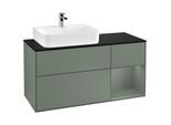 Villeroy und Boch Finion Waschtischunterschrank F152GMGM 120cm, Abdeckplatte black matt, Regal rechts Olive Matt Lacquer, Olive Matt Lacquer