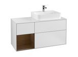 Villeroy und Boch Finion Waschtischunterschrank G141GNMT 120cm, Abdeckplatte white matt, Emotion, Regal links Walnut veneer, White matt lacquer