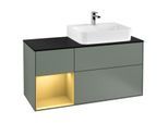 Villeroy und Boch Finion Waschtischunterschrank G142HFGM 120cm, Abdeckplatte black matt, Emotion, Regal links Gold matt, Olive Matt Lacquer