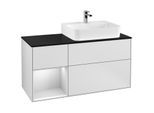 Villeroy und Boch Finion Waschtischunterschrank G142MTMT 120cm, Abdeckplatte black matt, Emotion, Regal links White matt lacquer, White matt lacquer