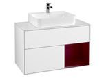 Villeroy und Boch Finion Waschtischunterschrank G121HBGF 100cm, Abdeckplatte white matt, Emotion, Regal rechts Peony, Glossy white lacquer