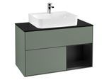 Villeroy und Boch Finion Waschtischunterschrank G122PDGM 100cm, Abdeckplatte black matt, Emotion, Regal rechts Black matt lacquer, Olive Matt Lacquer