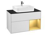 Villeroy und Boch Finion Waschtischunterschrank G122HFMT 100cm, Abdeckplatte black matt, Emotion, Regal rechts Gold matt, White matt lacquer