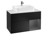 Villeroy und Boch Finion Waschtischunterschrank G121GKPD 100cm, Abdeckplatte white matt, Emotion, Regal rechts Anthracite matt, Black matt lacquer