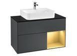 Villeroy und Boch Finion Waschtischunterschrank G122HFHG 100cm, Abdeckplatte black matt, Emotion, Regal rechts Gold matt, Midnight Blue Matt Lacquer
