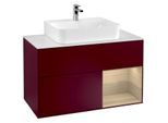 Villeroy und Boch Finion Waschtischunterschrank F121PCHB 100cm, Abdeckplatte weiß matt, Regal rechts Oak Veneer, Peony Matt