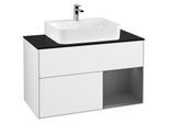 Villeroy und Boch Finion Waschtischunterschrank F122GKGF 100cm, Abdeckplatte black matt, Regal rechts Anthracite matt, Glossy white lacquer
