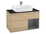 Villeroy und Boch Finion Waschtischunterschrank F122GKPC 100cm, Abdeckplatte black matt, Regal rechts Anthracite matt, Oak Veneer