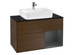 Villeroy und Boch Finion Waschtischunterschrank F122HGGN 100cm, Abdeckplatte black matt, Regal rechts Midnight Blue Matt Lacquer, Walnut veneer