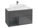 Villeroy und Boch Finion Waschtischunterschrank G111HGGK 100cm, Abdeckplatte white matt, Emotion, Regal links Midnight Blue Matt Lacquer, Anthracite matt