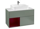 Villeroy und Boch Finion Waschtischunterschrank G111HBGM 100cm, Abdeckplatte white matt, Emotion, Regal links Peony, Olive Matt Lacquer