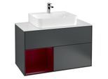 Villeroy und Boch Finion Waschtischunterschrank G111HBHG 100cm, Abdeckplatte white matt, Emotion, Regal links Peony, Midnight Blue Matt Lacquer