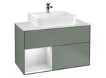 Villeroy und Boch Finion Waschtischunterschrank G111MTGM 100cm, Abdeckplatte white matt, Emotion, Regal links White matt lacquer, Olive Matt Lacquer