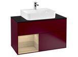 Villeroy und Boch Finion Waschtischunterschrank G112PCHB 100cm, Abdeckplatte black matt, Emotion, Regal links Oak Veneer, Peony Matt