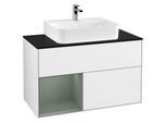 Villeroy und Boch Finion Waschtischunterschrank G112GMGF 100cm, Abdeckplatte black matt, Emotion, Regal links Olive Matt Lacquer, Glossy white lacquer
