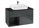 Villeroy und Boch Finion Waschtischunterschrank F112PDHG 100cm, Abdeckplatte white matt, Regal links Black matt lacquer, Midnight Blue Matt Lacquer
