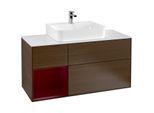 Villeroy und Boch Finion Waschtischunterschrank G161HBGN 120cm, Abdeckplatte white matt, Emotion, Regal links Peony, Walnut veneer