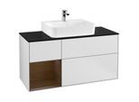 Villeroy und Boch Finion Waschtischunterschrank G162GNMT 120cm, Abdeckplatte black matt, Emotion, Regal links Walnut veneer, White matt lacquer