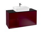 Villeroy und Boch Finion Waschtischunterschrank F162HBHB 120cm, Abdeckplatte black matt, Regal links Peony, Peony Matt