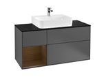 Villeroy und Boch Finion Waschtischunterschrank F162GNGK 120cm, Abdeckplatte black matt, Regal links Walnut veneer, Anthracite matt