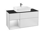 Villeroy und Boch Finion Waschtischunterschrank F162MTMT 120cm, Abdeckplatte black matt, Regal links White matt lacquer, White matt lacquer