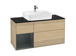 Villeroy und Boch Finion Waschtischunterschrank F162HGPC 120cm, Abdeckplatte black matt, Regal links Midnight Blue Matt Lacquer, Oak Veneer